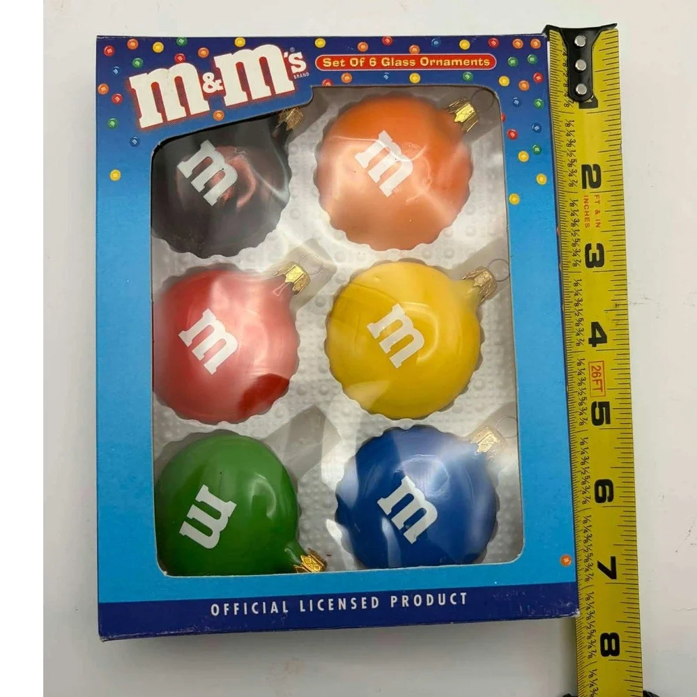M&M's Kurt S Adler Set of 6 Glass Ornaments Multicolor Candy Christmas MM0106